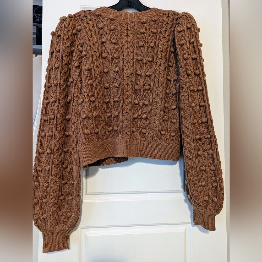 Alice + Olivia Kitty Puff-Sleeve Cardigan In camel NWT - Picture 3 of 5